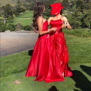 Camille La Vie Red Ball Gown strapless prom dress